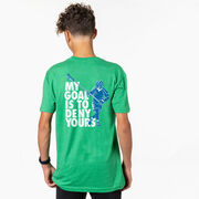 Guys Lacrosse Short Sleeve T-Shirt - My Goal Is To Deny Yours Defenseman (Back Design)