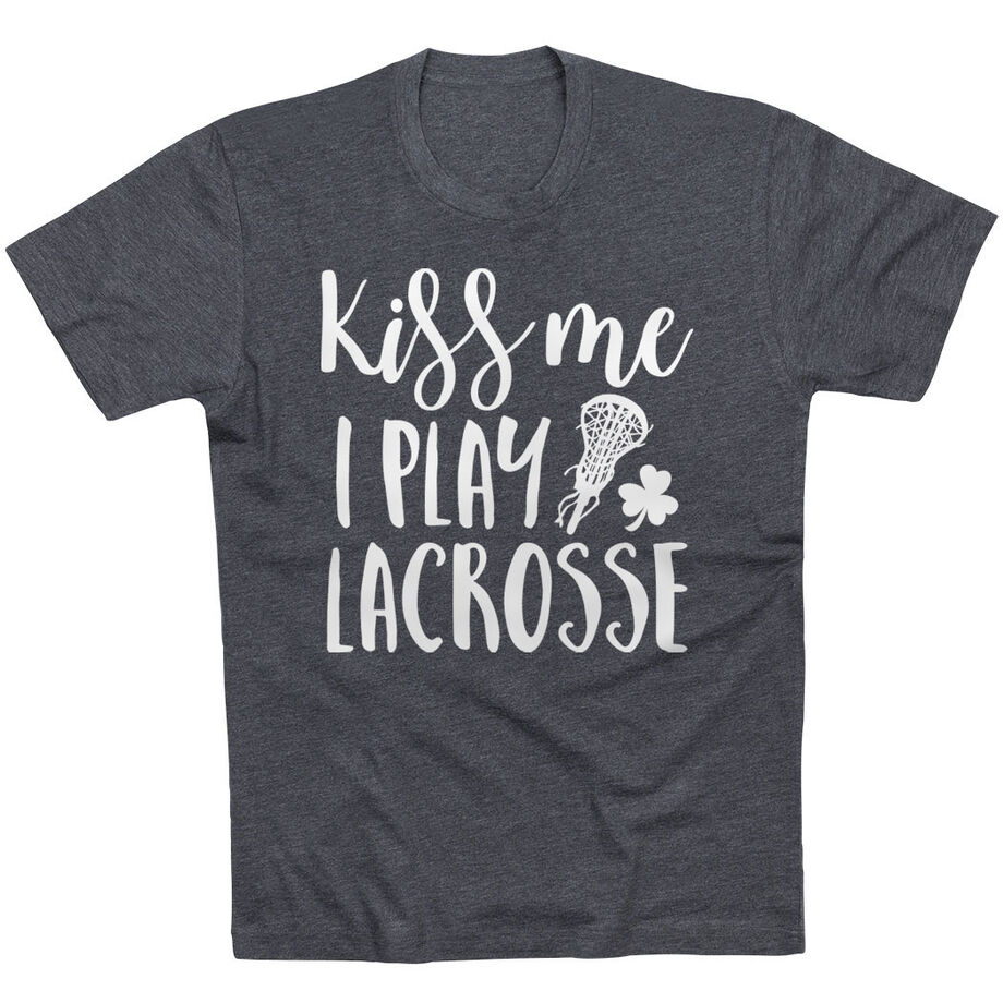 Girls Lacrosse Short Sleeve T-Shirt - Kiss Me I Play Lacrosse