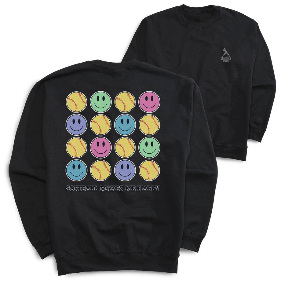 Softball Crewneck Sweatshirt - Softball Makes Me Happy (Back Design)