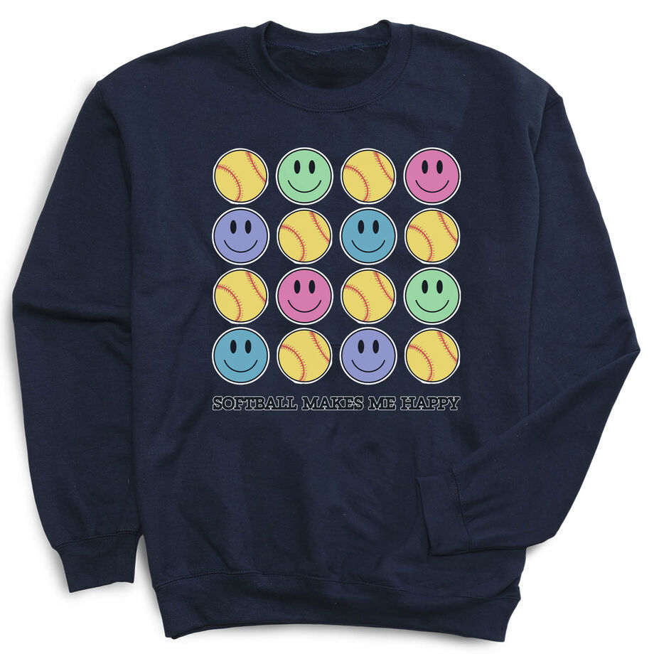 Softball Crewneck Sweatshirt - Softball Makes Me Happy