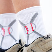 Baseball Woven Mid-Calf Socks - Crossed Bats - White