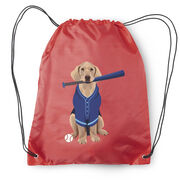 Baseball Drawstring Backpack - Dinger the Baseball Dog