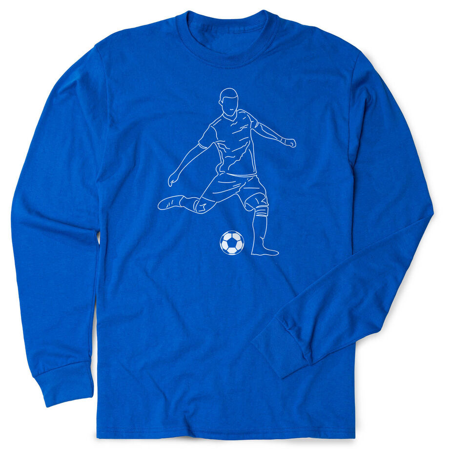 Soccer Tshirt Long Sleeve - Soccer Guy Player Sketch - Personalization Image