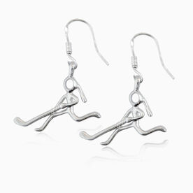Silver Hockey Girl Stick Figure Earrings