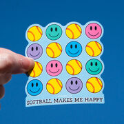 Softball Sticker - Softball Makes Me Happy