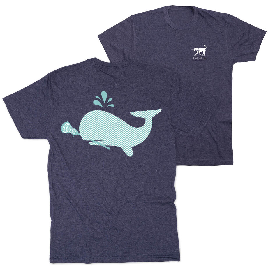 Girls Lacrosse Short Sleeve T-Shirt - Chevron Lax Whale (Back Design)