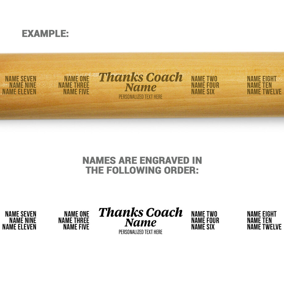 Engraved Mini Baseball Bat - Thanks Coach With Roster