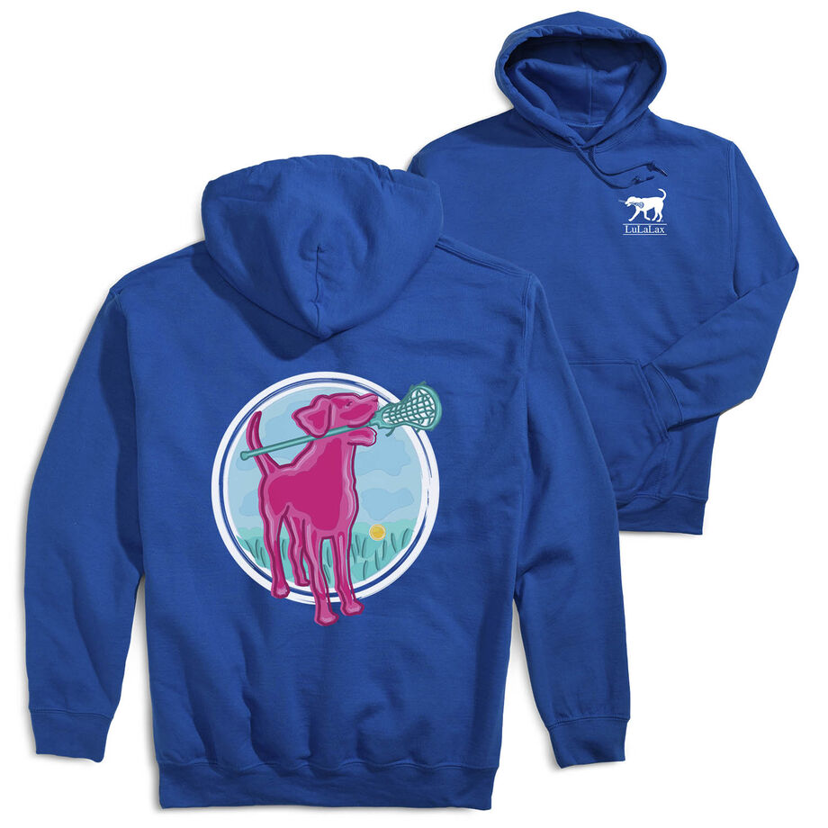 Girls Lacrosse Hooded Sweatshirt - Lacrosse Dog with Girl Stick (Back Design)