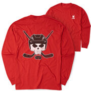 Hockey Tshirt Long Sleeve - Hockey Helmet Skull (Back Design)