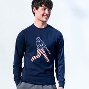 Baseball Tshirt Long Sleeve - Baseball Stars and Stripes Player