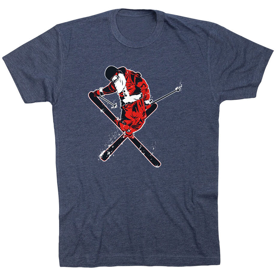 Skiing Short Sleeve T-Shirt - Freestyle Santa [Youth X-Large/Navy] - SS