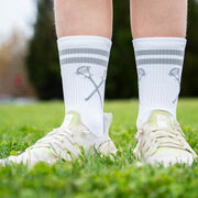 Lacrosse Woven Mid-Calf Socks - Crossed Sticks - White/Gray