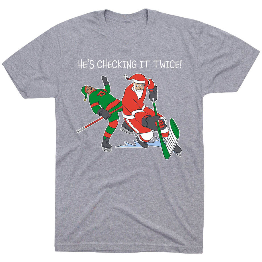 Hockey Short Sleeve T-Shirt - He's Checking It Twice