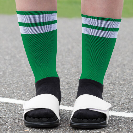 Basketball Printed Mid Calf Socks Shamrock With Stripes