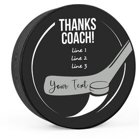 Personalized Thanks Coach with Stick Hockey Puck