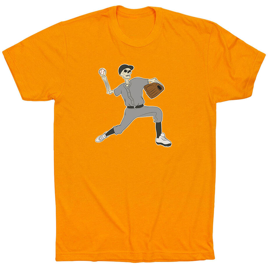 Baseball Short Sleeve T-Shirt - Baseball Bones [Adult Medium/Orange] - SS