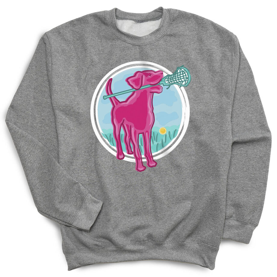 Girls Lacrosse Crewneck Sweatshirt - Lacrosse Dog with Girl Stick