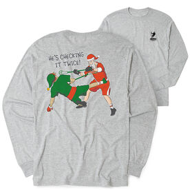 Guys Lacrosse Tshirt Long Sleeve - Checking It Twice Lacrosse (Back Design)
