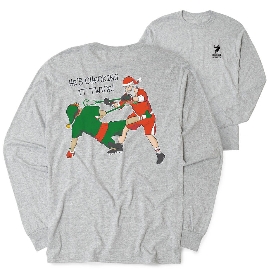 Guys Lacrosse Tshirt Long Sleeve - Checking It Twice Lacrosse (Back Design)
