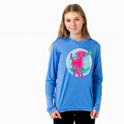 Girls Lacrosse Long Sleeve Performance Tee - Lacrosse Dog with Girl Stick