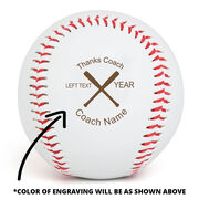 Baseball Thanks Coach Crossed Bats Laser Engraved Baseball