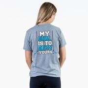 Hockey Short Sleeve T-Shirt - My Goal Is To Deny Yours Hockey (Blue/Black) (Back Design)