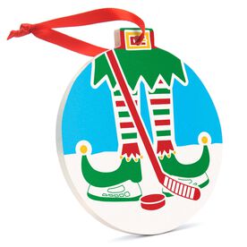 Hockey Round Ceramic Ornament - Elf Graphic