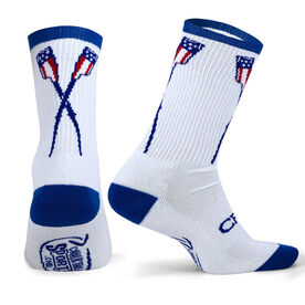 Crew Woven Mid-Calf Socks - USA Crossed Oars (White/Blue)