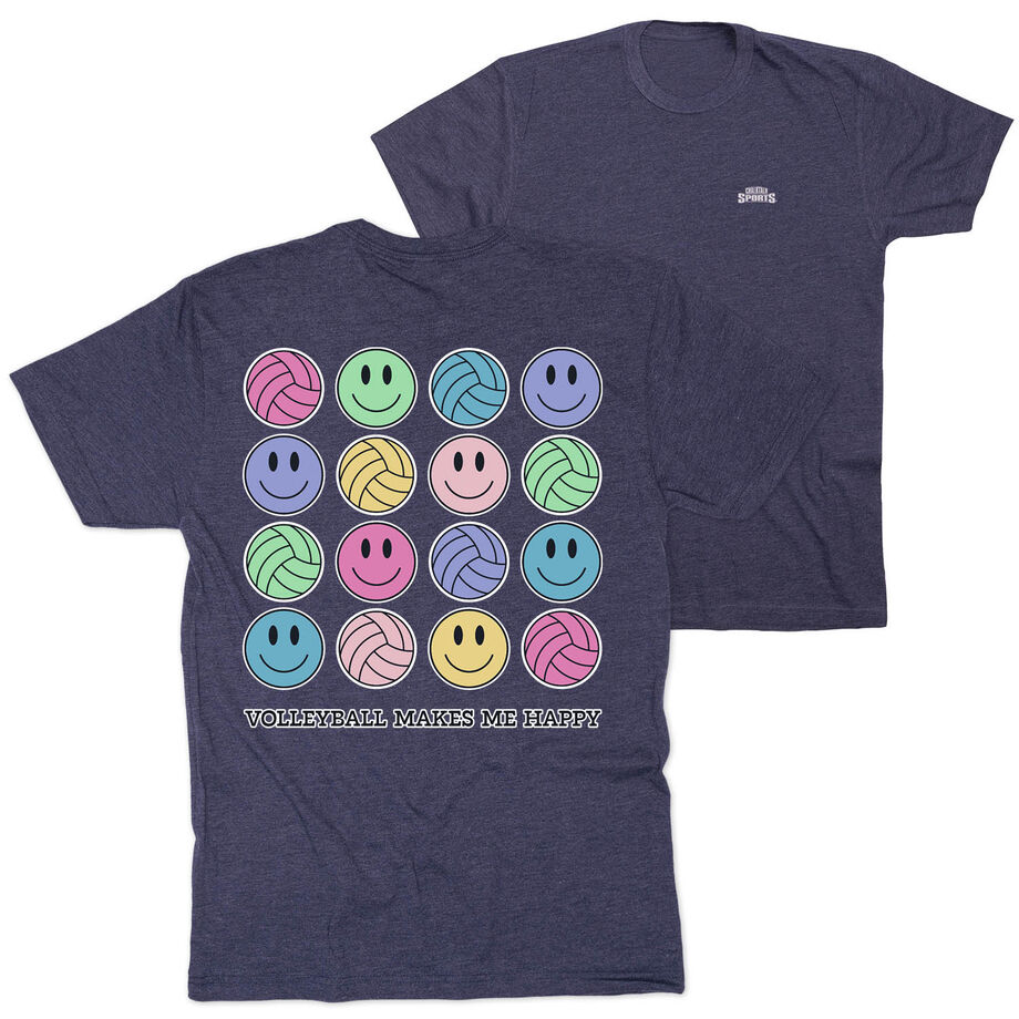 Volleyball Short Sleeve T-Shirt - Volleyball Makes Me Happy (Back Design)
