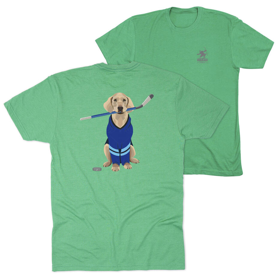 Hockey Short Sleeve T-Shirt - Puck The Hockey Dog (Back Design)