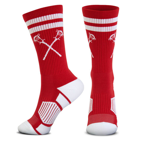 Guys Lacrosse Woven Mid-Calf Socks - Retro Crossed Sticks (Red/White)