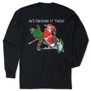 Hockey Tshirt Long Sleeve - He's Checking It Twice