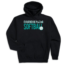 Softball Hooded Sweatshirt - I'd Rather Be Playing Softball [Black/Youth Small] - SS