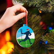 Guys Lacrosse Round Ceramic Ornament - Player Silhouette with Santa Hat