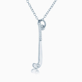 Silver Field Hockey Pendant Necklace with Cubic Zirconia