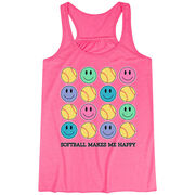 Softball Flowy Racerback Tank Top - Softball Makes Me Happy