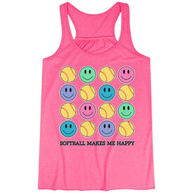 Softball Flowy Racerback Tank Top - Softball Makes Me Happy