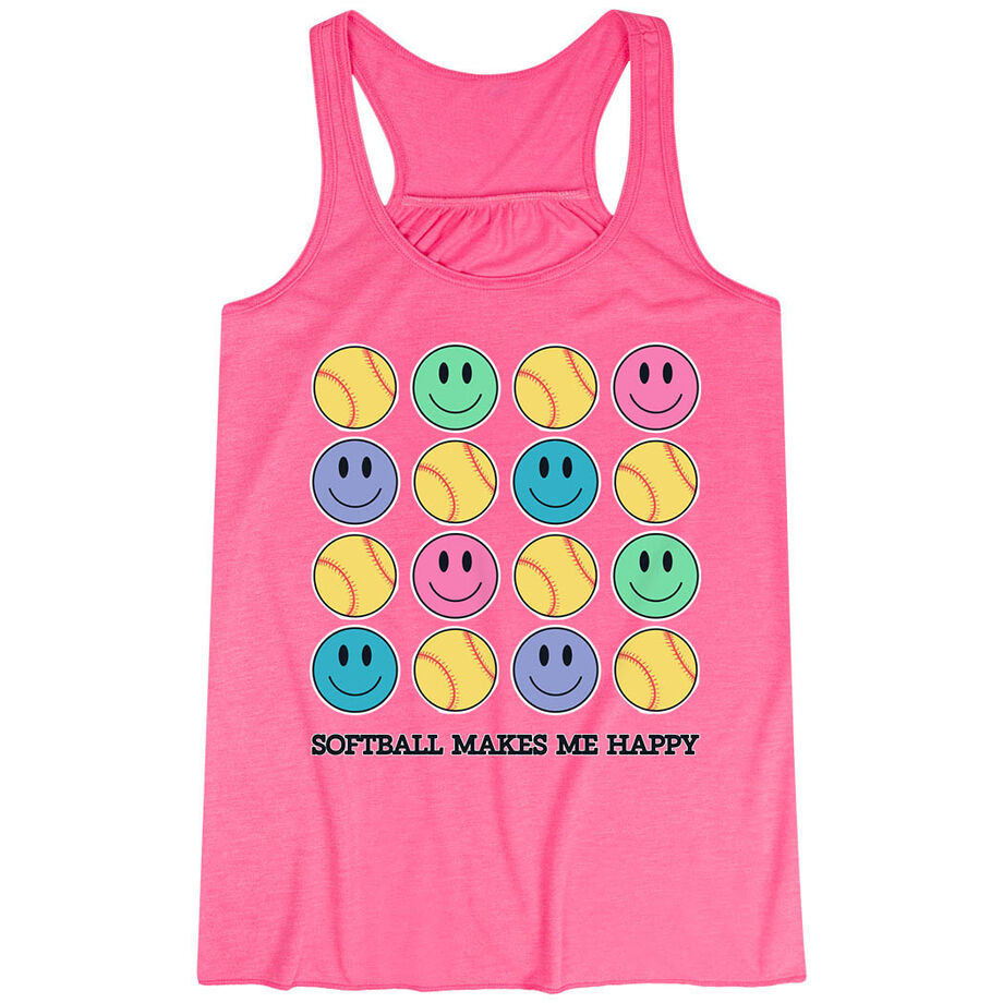 Softball Flowy Racerback Tank Top - Softball Makes Me Happy