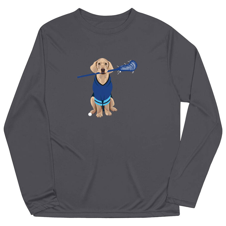 Guys Lacrosse Long Sleeve Performance Tee - Laxer the Lacrosse Dog