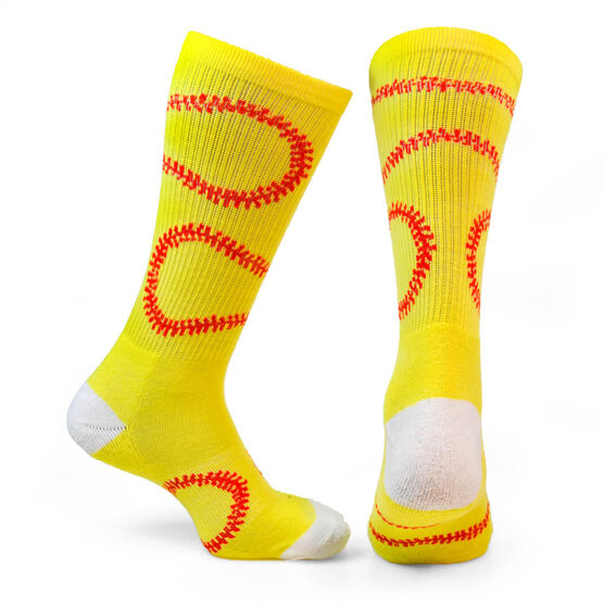 Softball Woven Mid-Calf Socks - Stitches (Yellow/Red)