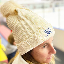 Hockey Embroidered Pom Pom Knit Hat - Hockey Mom