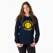 Softball Tshirt Long Sleeve - I'd Rather Be Playing Softball Distressed