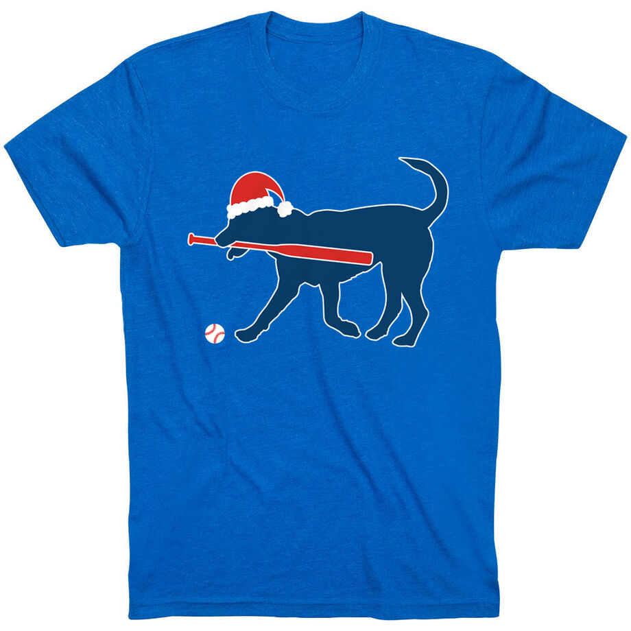 Baseball T-Shirt Short Sleeve Play Ball Christmas Dog
