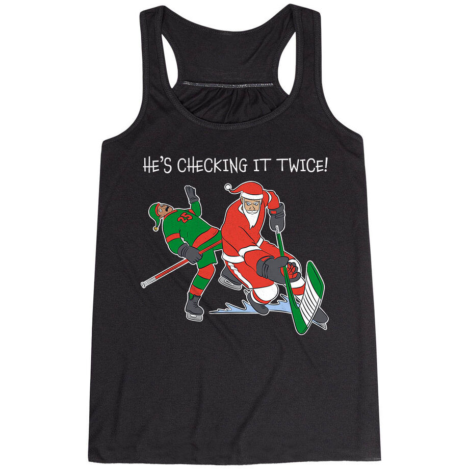 Hockey Flowy Racerback Tank Top - He's Checking It Twice