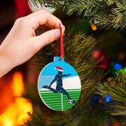 Soccer Round Ceramic Ornament - Guy Silhouette with Santa Hat