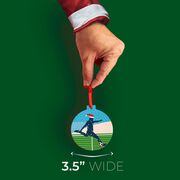 Soccer Round Ceramic Ornament - Guy Silhouette with Santa Hat