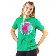 Girls Lacrosse Short Sleeve T-Shirt - Lacrosse Dog with Girl Stick