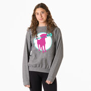 Girls Lacrosse Crewneck Sweatshirt - Lacrosse Dog with Girl Stick