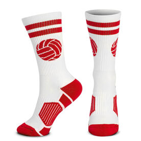 Volleyball Woven Mid-Calf Socks - Ball (White/Red)