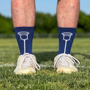 Guys Lacrosse Woven Mid-Calf Socks - Single Stick (Navy/White)